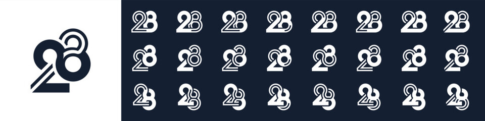 collection of creative number 28 logo designs. abstract twenty-eight design vector illustration