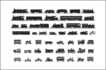 Obraz premium Train Silhouette SVG Bundle | Locomotive & Railroad Clipart | Digital Download for Crafts & DecorVintage Train Vector Pack | Steam Locomotive & Train Tracks SVG | Printable Clipart for DIY Projects 