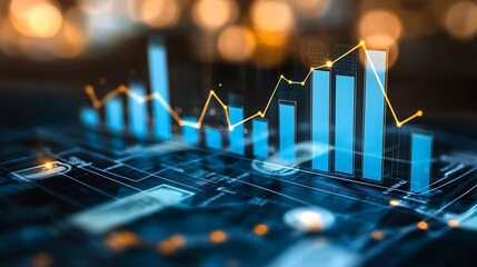 An eyecatching stock photo of an investment financial data profit graph, set against a backdrop of money and growth symbols