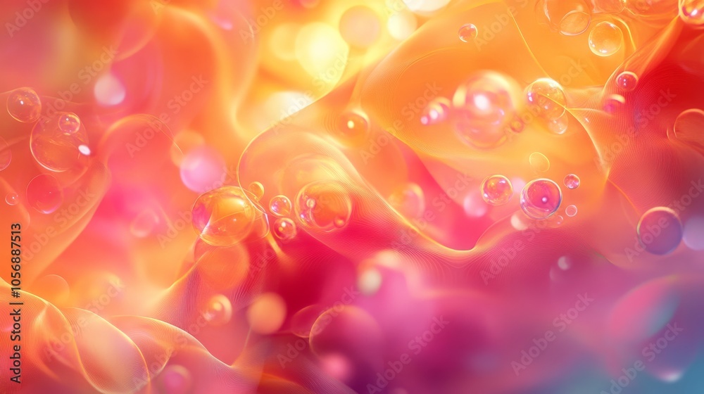 Wall mural abstract background with colorful bubbles and wavy lines