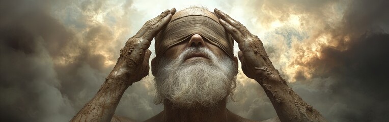 Naklejka premium Jesus healing the blind man through divine intervention