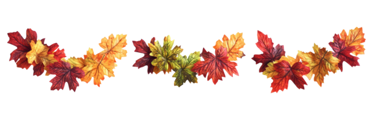 Various Autumn Leaves Border Isolated on White Transparent Background