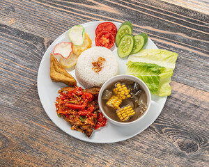 Traditional Indonesian Food - Ayam Penyet, Fried Duck, Green Sambal, Siomay Batagor, Soto Betawi, Rib Soup, Satay, Meatball