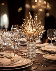 Table Setting: Create a scene where the glass flower is part of an elaborate table setting for a special dinner.