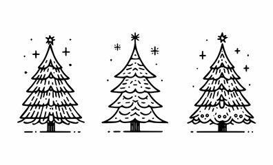 Set of Christmas trees, black and white illustration