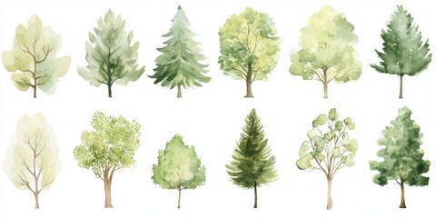 Fototapeta premium Watercolor Trees Illustration