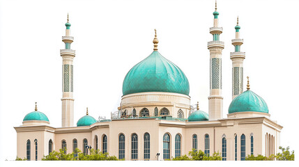 Obraz premium Green islamic mosque Isolated on White Background