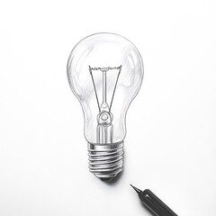 Cartoon pencil drawing a lightbulb with a sketchy outline on a white background.