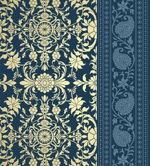 wedding card design, traditional paisley floral pattern , royal India	