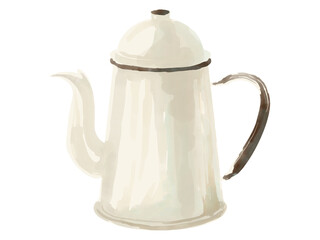 白背景に水彩で描いた白いコーヒーケトルのシンプルなイラスト