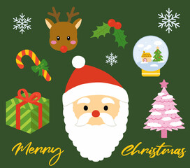 Merry Christmas illustration with Santa and christmas clip art