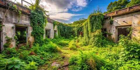 Fototapeta premium overgrown vegetation in a abandoned or neglected environment, creepers, weeds