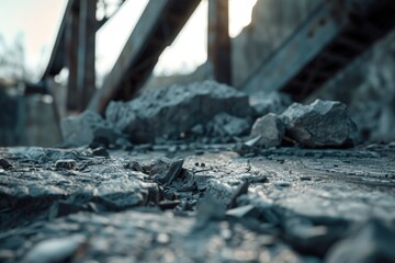 A natural landscape image featuring a pile of rocks sitting on a dirt-covered ground