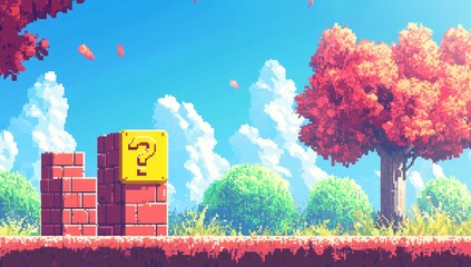 Pixelated Landscape Adventure Scene