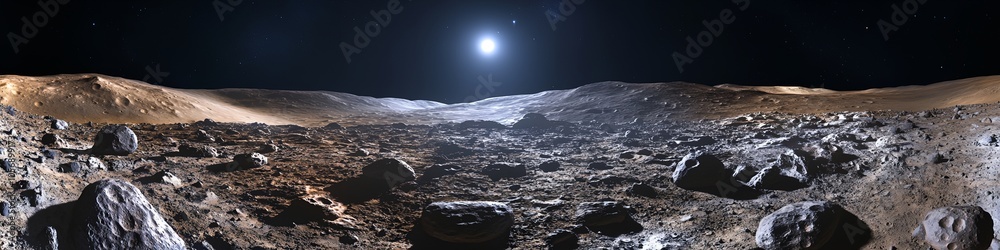Canvas Prints a desolate landscape with a large rock in the foreground. the sky is dark and the stars are visible
