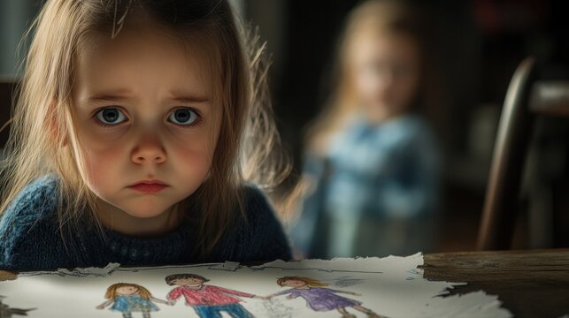 A young child sits at a table with a piece of paper, focused on her creative endeavor