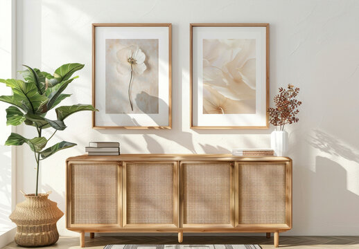 Interior Wooden Photo Frames Mockup With Generative AI