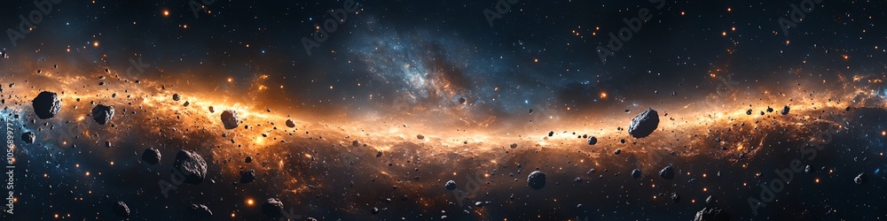 Canvas Prints a space scene with a large number of rocks and stars. the stars are scattered throughout the sky and