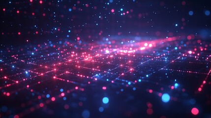 Fototapeta premium A blue and red background with many small dots. The dots are in different colors and sizes. The background is very busy and colorful