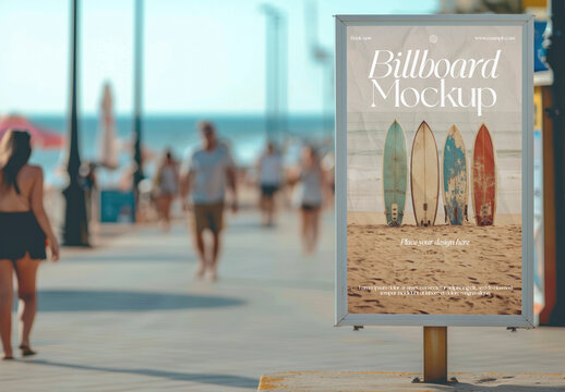 Outdoor Beachside Billboard Sign Mockup With Generative AI