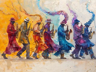 Fototapeta premium Vibrant Jazz Ensemble: A Colorful Celebration of Music