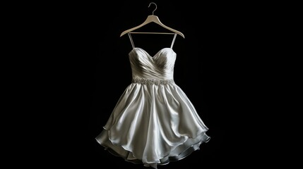 Fototapeta premium A white dress hangs on a hanger in a clean and organized space