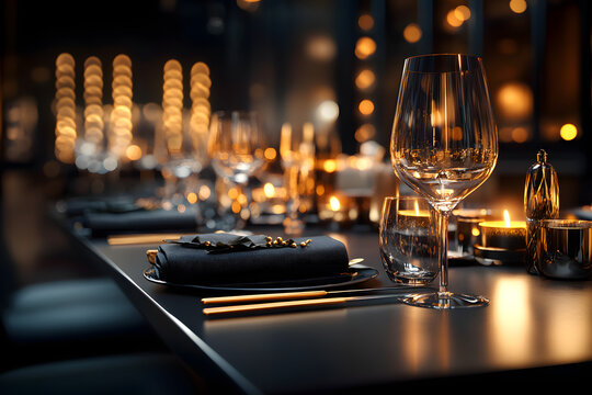 Luxuri&ouml;se Weihnachtstafel mit goldenen Details und Kerzen

