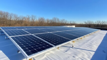 Rooftop solar panels harnessing sunlight under a clear blue sky for sustainable energy solutions.