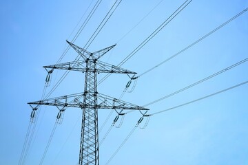 High voltage power transmission towers .