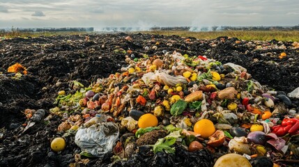 Obraz premium Vast Landfill of Discarded Fruits, Vegetables, and Organic Waste