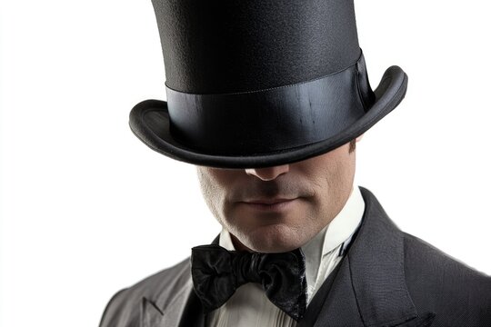 A formal gentleman wearing a top hat and bow tie, suitable for vintage or classic themed projects