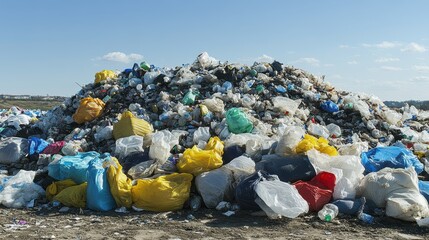 Overwhelming Plastic Waste Pile in Landfill Site