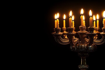 Elegant antique candelabra with lit candles illuminating a dark background, creating a warm and inviting atmosphere.