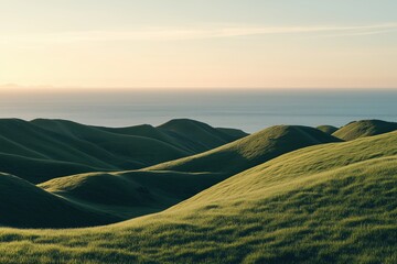 Fototapeta premium A beautiful landscape with a green hillside and a blue ocean in the background