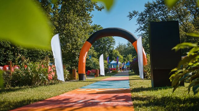Exciting Charity Run with Colorful Arch and Pathway
