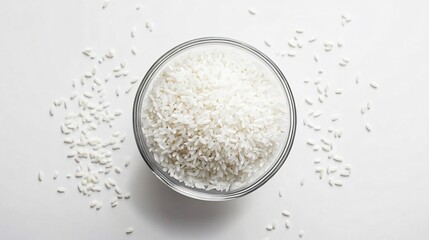 Clear Glass Bowl Overflowing with Rice from Above