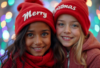 Happy Children at Christmas: Smiling Faces, Winter Fun, and Santa Claus Joy