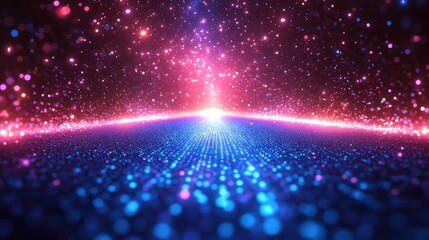 Obraz premium Colorful particles, Futuristic Data Network with Geometric Energy Lines