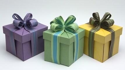 Minimalist paper art gift boxes with bows and ribbons Clear background with copy space for text