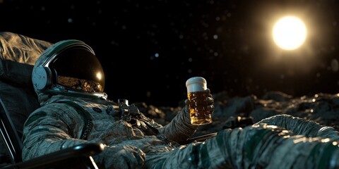 Astronaut Relaxing with a Beer on Alien Planet