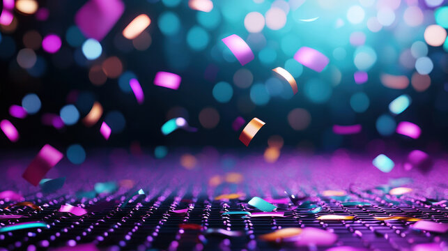 Colorful confetti falling on vibrant surface creates festive atmosphere.
