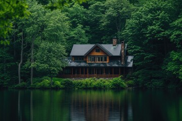A cozy house perched atop a dense and vibrant forest