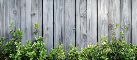 Background Wall Of Old Grey Wooden Boards Plants