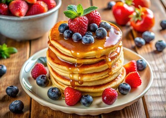Delicious Pancakes with Fresh Berries and Maple Syrup - Indulgent Breakfast Treats for a Perfect Morning