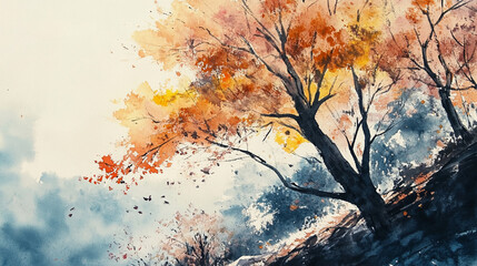 Watercolor Painting of Autumn Landscape - Perfect for Greeting Cards, Websites, and Social Media