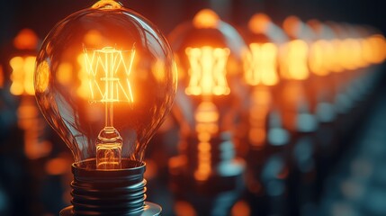 Close-up view of a retro-style row of illuminated light bulbs 