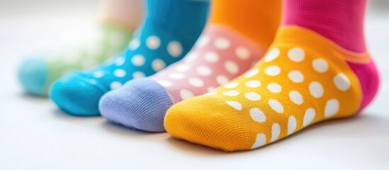 Obraz premium Close Up Pairs Of Colorful Socks For Children On White Background