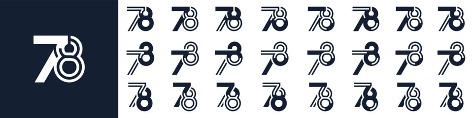 collection of creative number 78 logo designs. abstract seventy-eight design vector illustration