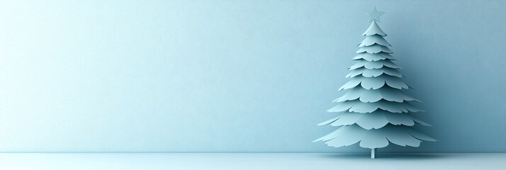 Cute paper art Christmas tree with simple ornaments and soft shadows Clear background with copy space for text