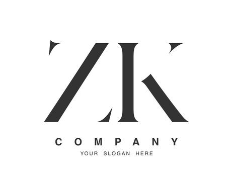 ZK logo design. Initial letter z and k serif font style. Creative classic company name typography. Trendy logotype or identity.